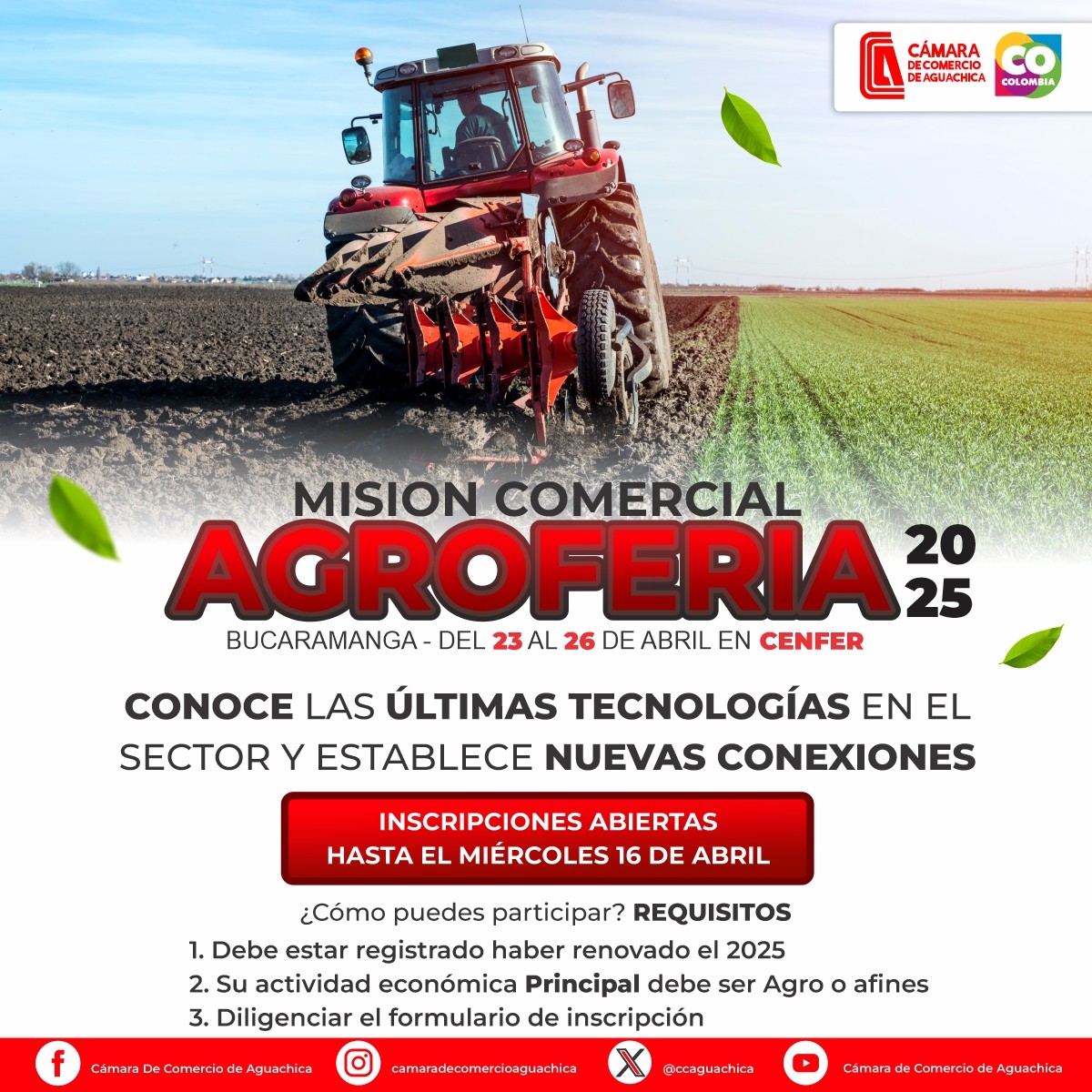 FARM BACKGROUND WITH TRACTOR, RED AND BLACK LETTERING